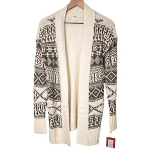 Mossimo Womens Medium Open Front Aztec Pattern Print Cardigan Cream NEW
